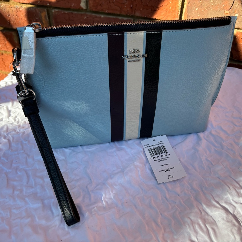 Coach Blue striped wristlet  Pouch
